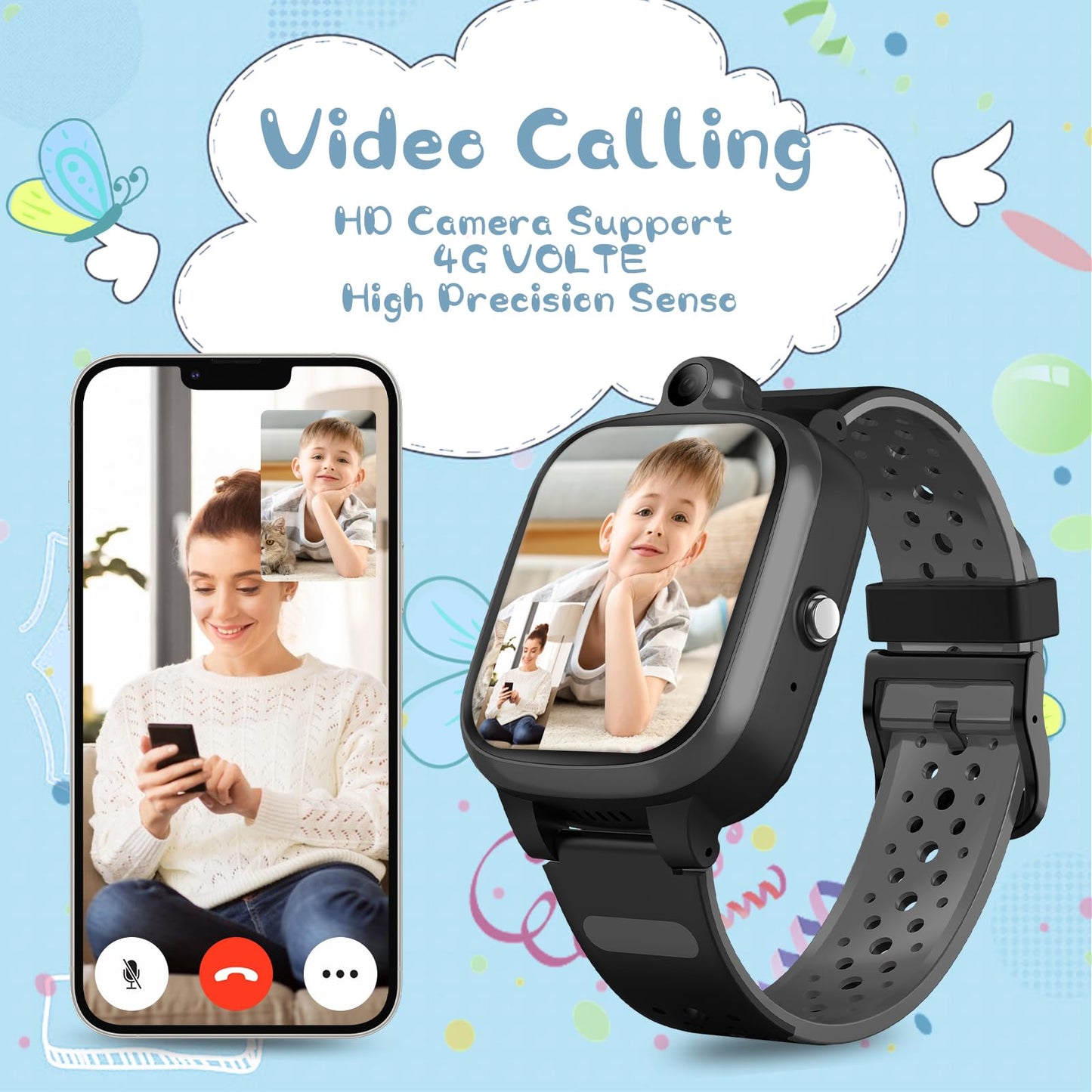 4G kids smartwatch with GPS and phone, touchscreen smart watch for kids with WiFi, video calling, camera, SOS, school mode, gift for boys and girls. Multimedia smartwatches.
