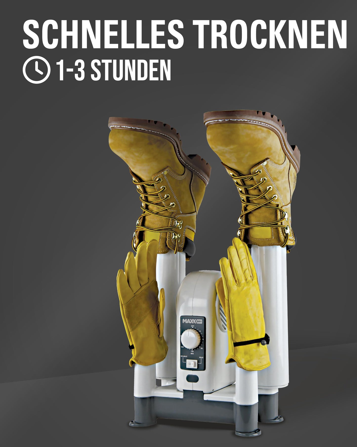 MaxxDry Pro Shoe, Boot & Glove Dryer - Dries 4 items in 60 min, prevents odors & bacteria, for all fabrics, includes extension, 180cm cord, 240W, 1-year warranty.