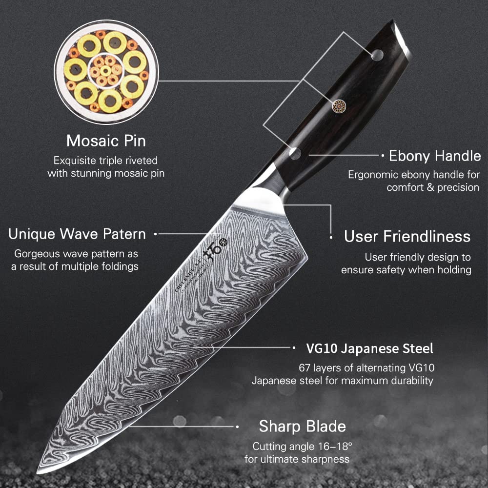 Kitchen knife Damascus knife 20cm Professional Chef's Knife Very Sharp Blade 67 Layers Damascus Steel Chinese Chef's Knife for Cutting.