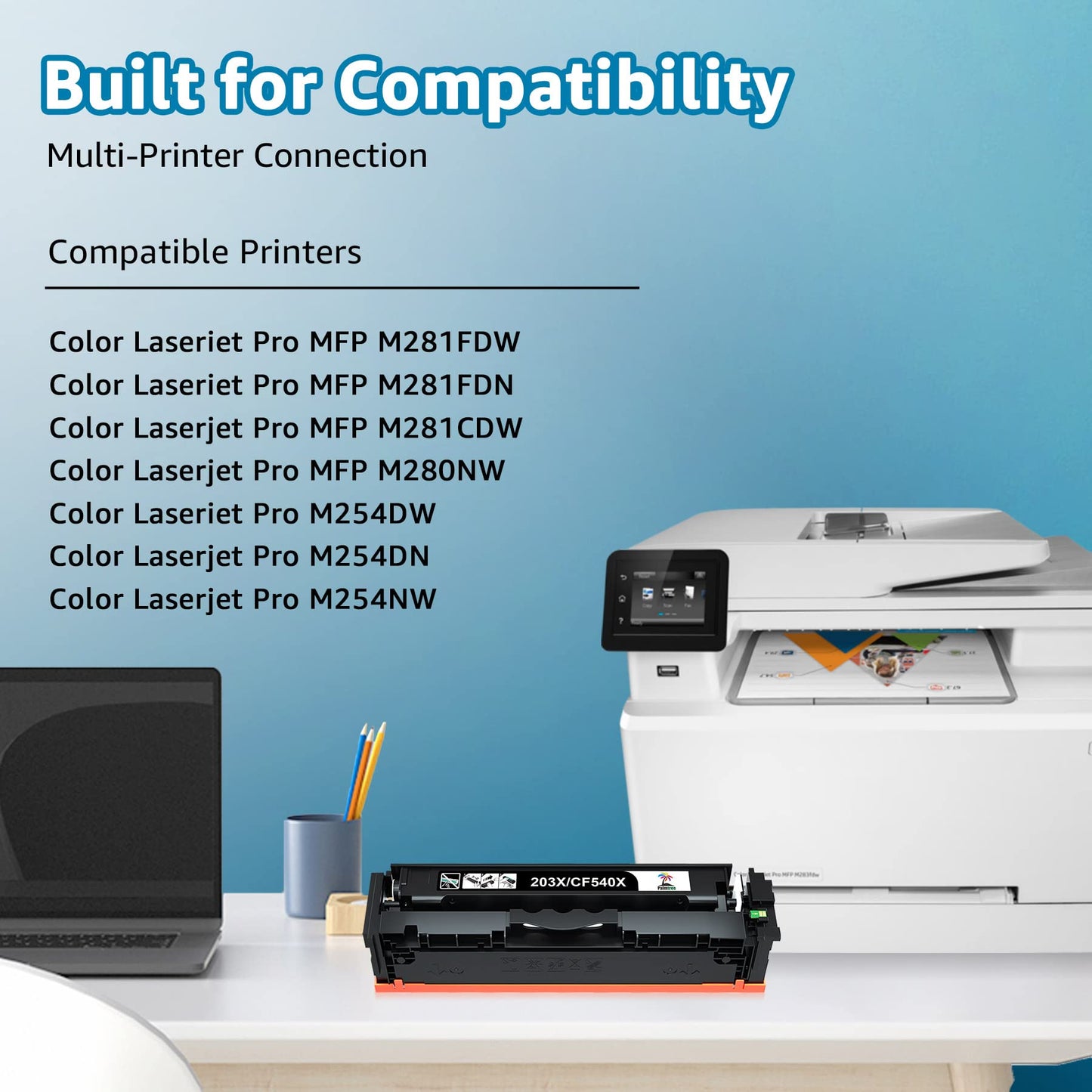 203X Toner Compatible for HP 203X 203A CF540X CF540A for HP Color Laserjet Pro MFP M281fdw M281fdn M280nw Color Laserjet Pro M254dw M254nw M254dn M281 M254 (1-Pack, Black)