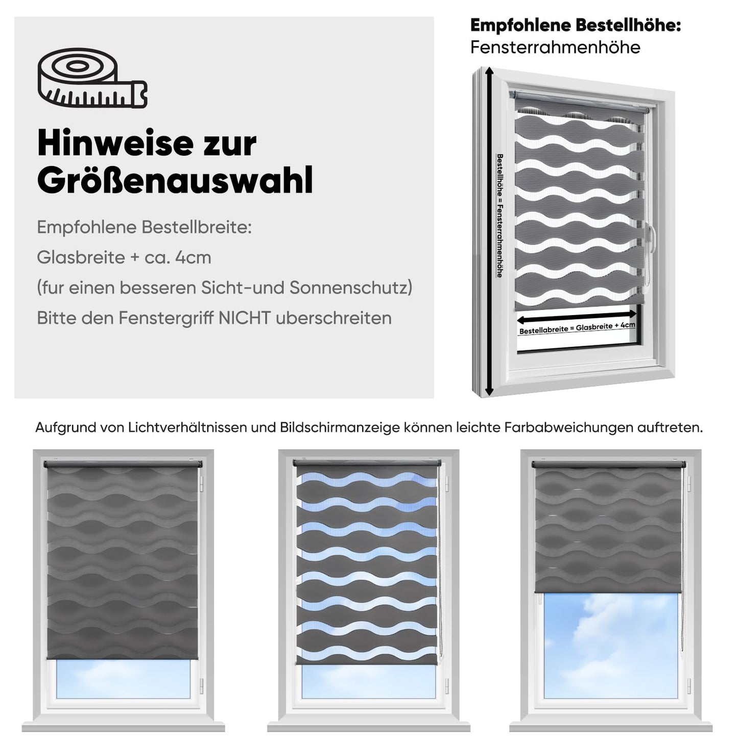 Sekey Double Roller Blind Waves Clamp Fix without drilling for windows, double roller blind 105 cm wide, duo roller blind wave blinds sun protection, 105x130cm, dark gray
