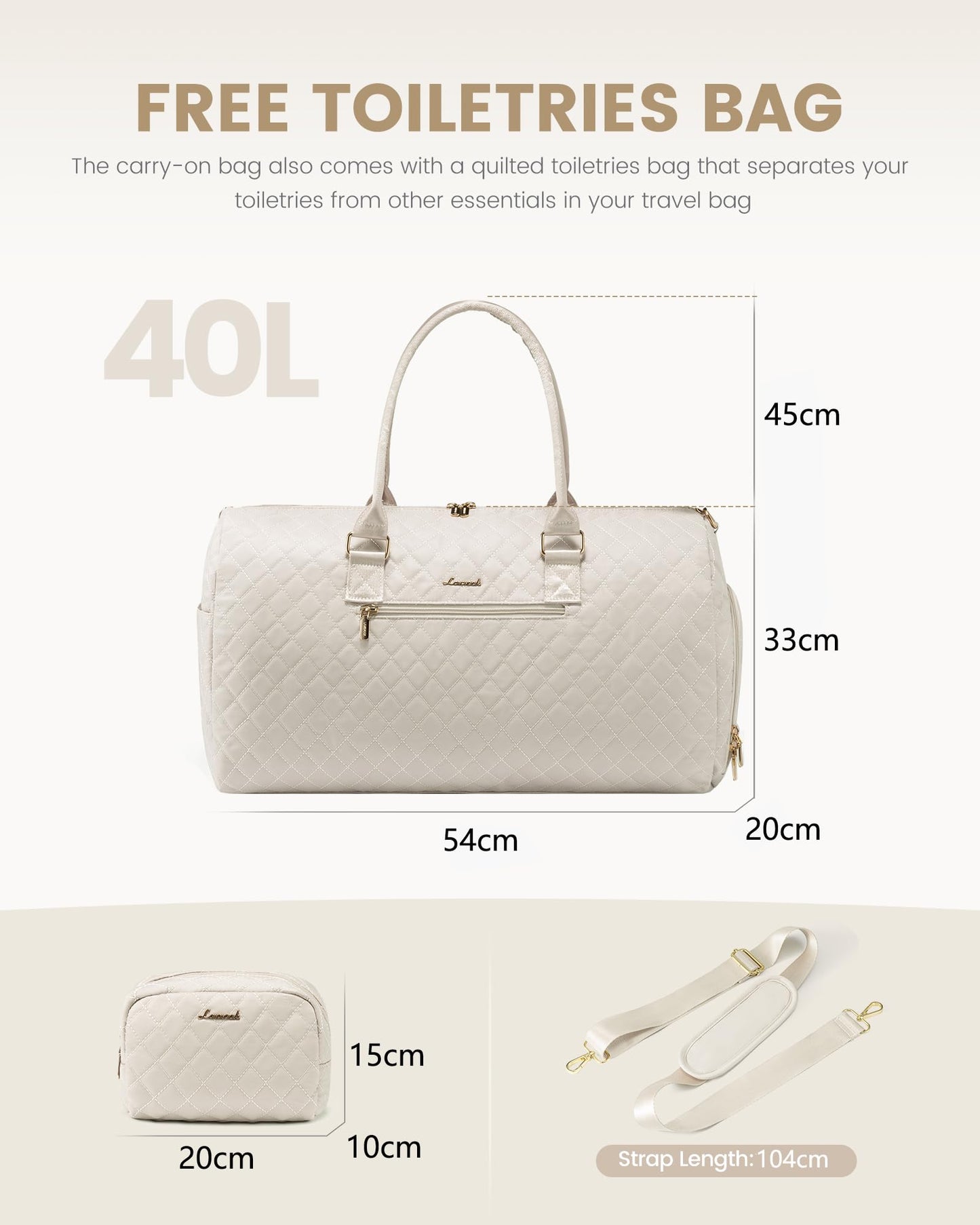 LOVEVOOK Travel Bag for Women, Weekender Sport Bag with Hospital Bag for Birth, Toiletry Bag, Shoe Compartment & Wet Pocket, Waterproof Gym Bag, Carry-on Bag for Airplane Travel, Beige