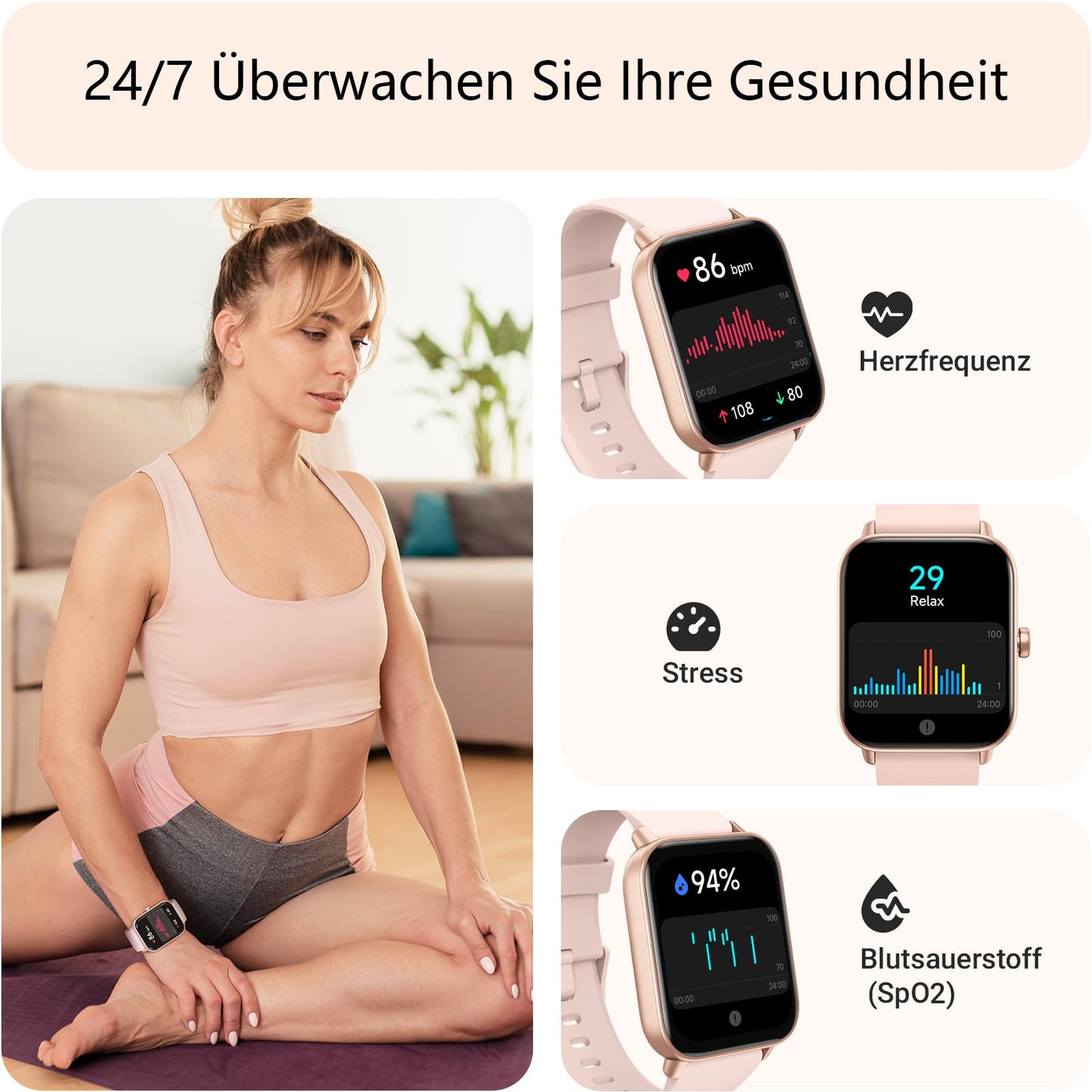 Gydom smartwatch for women with phone function and integrated Alexa. 1.8" men's fitness watch with 100 sport modes, SpO2, heart rate, stress, sleep monitor, 100 dials, walking, running auto detection.