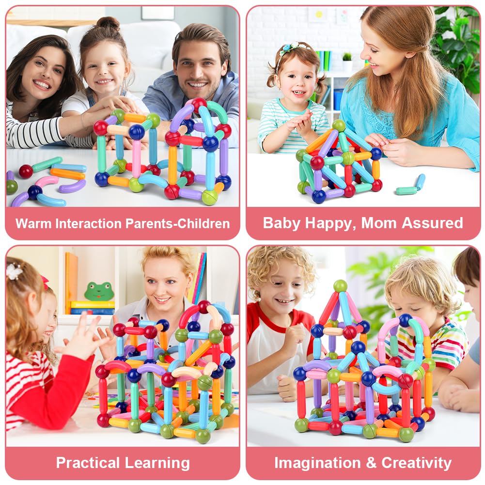 OSDUE 136 Pieces Magnetic Building Sticks Set, Magnetic Building Blocks, Magnet Toy Magnets Kids, Montessori Toy, Christmas Birthday Gift for 3 4 5 6 7 8 Years Old Boys Girls (Color)
