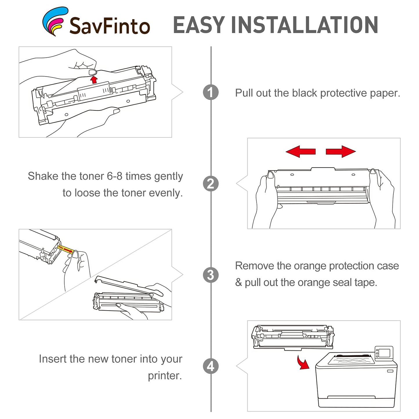 SavFinto 207X Toner Multipack (No Chip) Compatible for HP 207X 207A for HP Color Laserjet Pro MFP M283fdw M283fdn M282nw M255dw M255nw (1 Black, 1 Cyan, 1 Magenta, 1 Yellow)