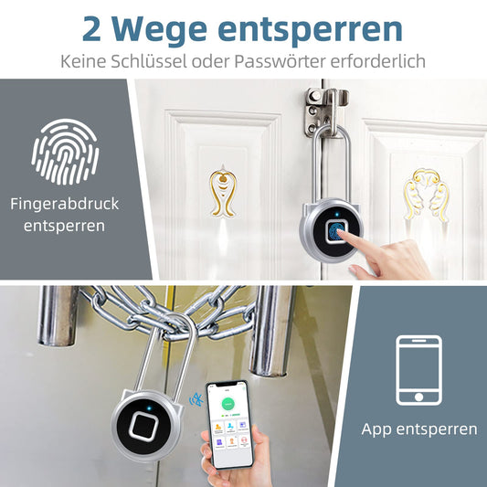 Fingerprint lock, Eseesmart Lock Shackle Long-45mm, Fingerprint & Bluetooth padlock, Waterproof, USB charging for gym, school, employee lockers, luggage