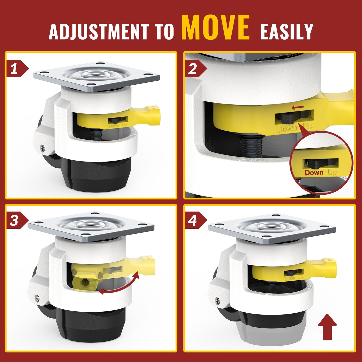 4 heavy-duty casters with ratchet grip design for workbench load capacity 1000 kg swivel casters TD80 industrial casters furniture casters