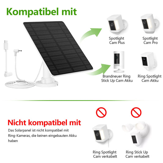 Solar panel for Ring Camera 2PCS, GuKKK 5W Camera Solar Panel compatible with Ring Spotlight Cam/Pro/Plus Battery & Stick Up Cam/Pro Battery with Barrel Plug 4M Charging Cable IP65 Waterproof Solar Charger