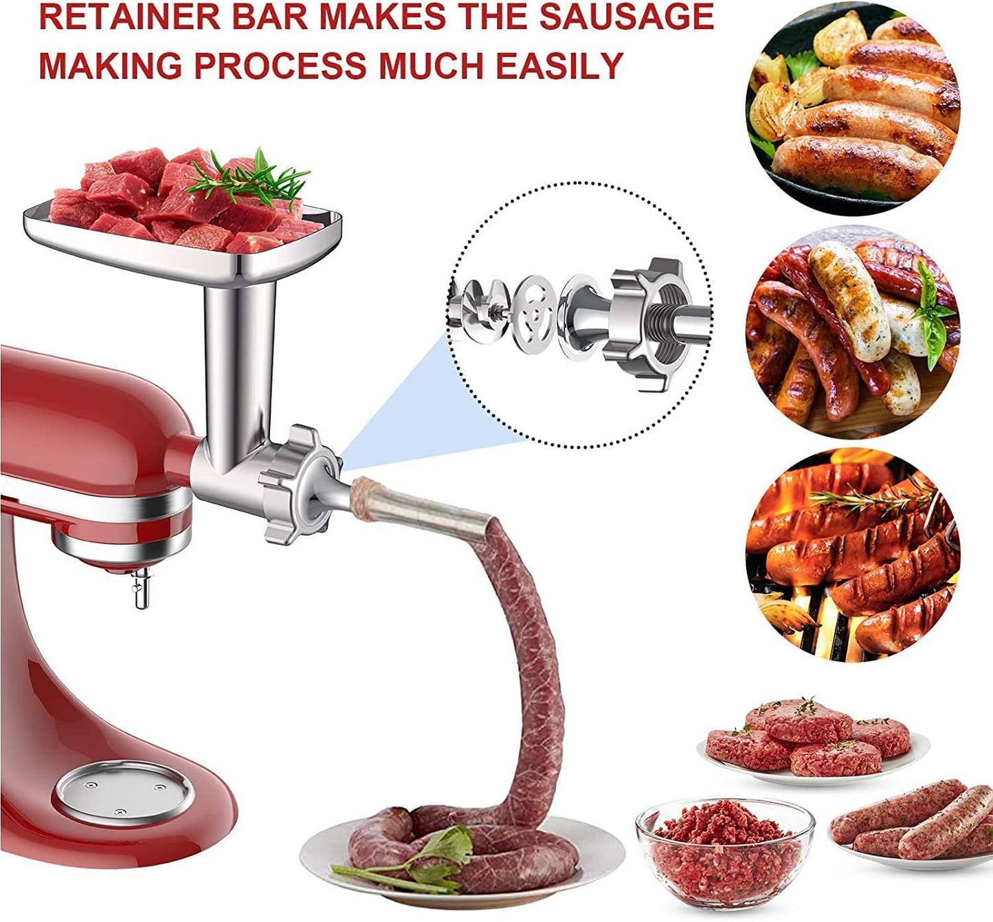 COFUN Meat Grinder Attachment for Kitchenaid, Meat Grinder with 4 Grinding Plates, 3 Sausage Stuffers for Kitchenaid, Meat Grinder Attachment for Kitchenaid Metal Grinder
