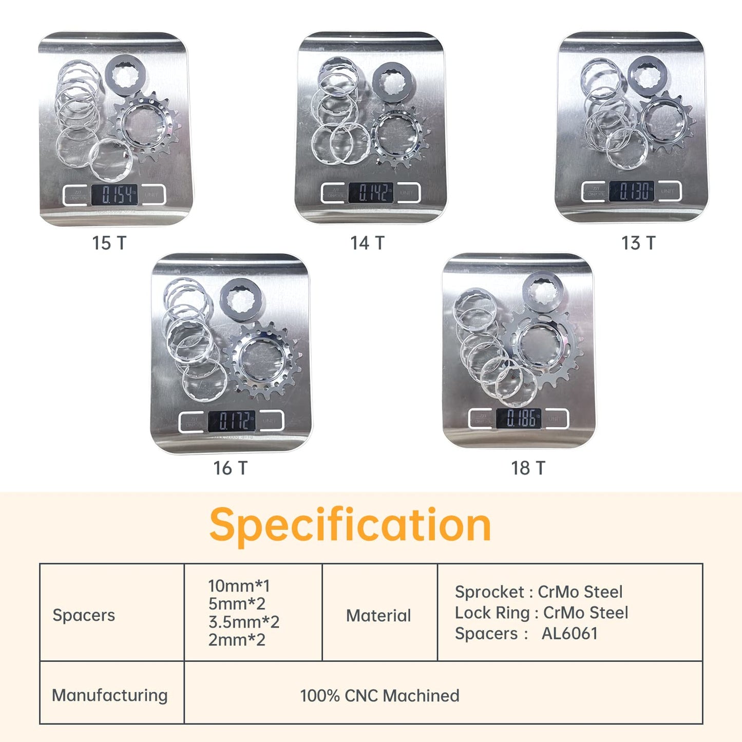 ALAUDARK Single Speed Cassette Sprocket Conversion Kit for Fixie BMX, Dirt Jump, and MTB bikes. Compatible with Shimano 11S, 10S, 9S, 8S, 7S.