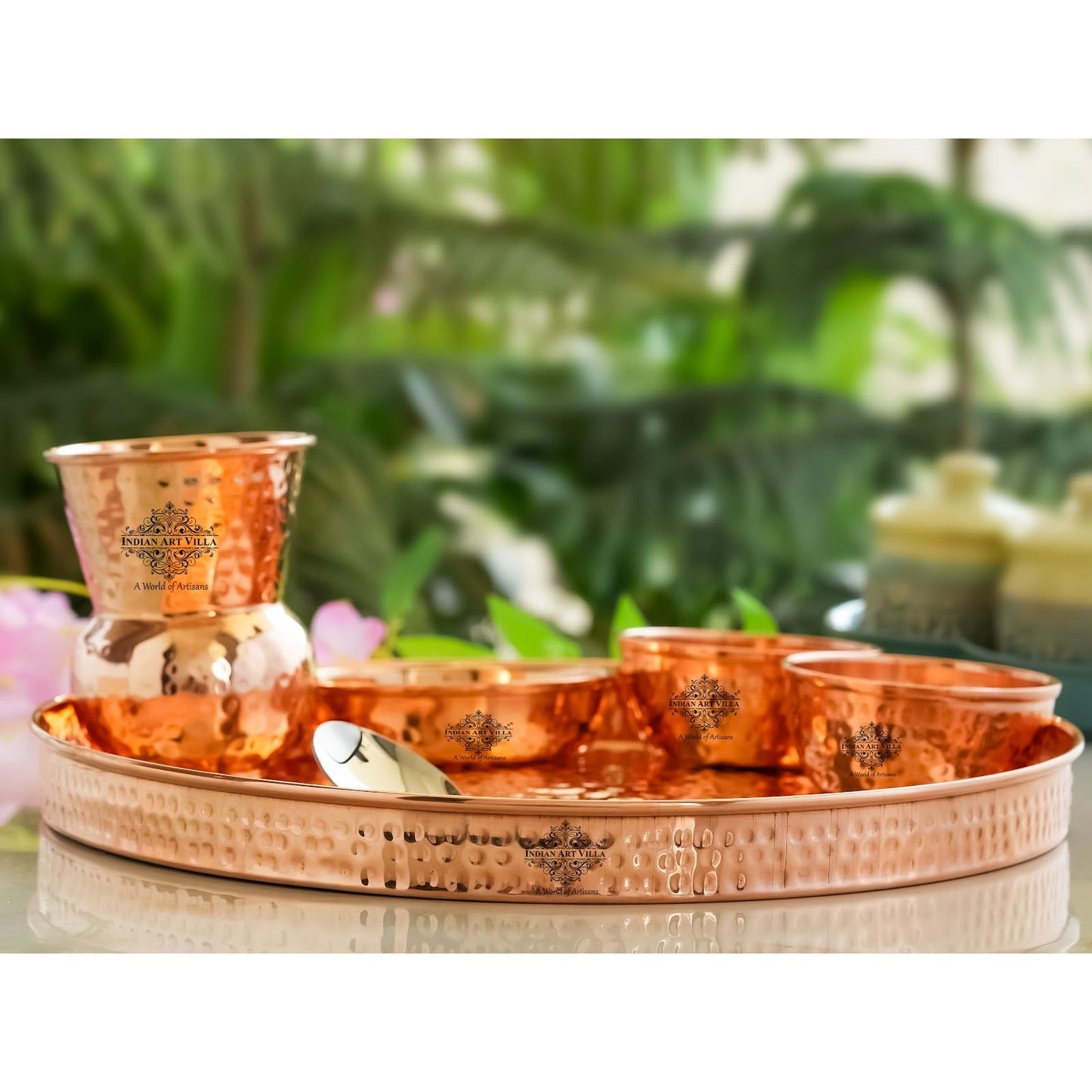 IndianArtVilla Thali/Dinner-Set, handcrafted, pure copper, 8 pieces
