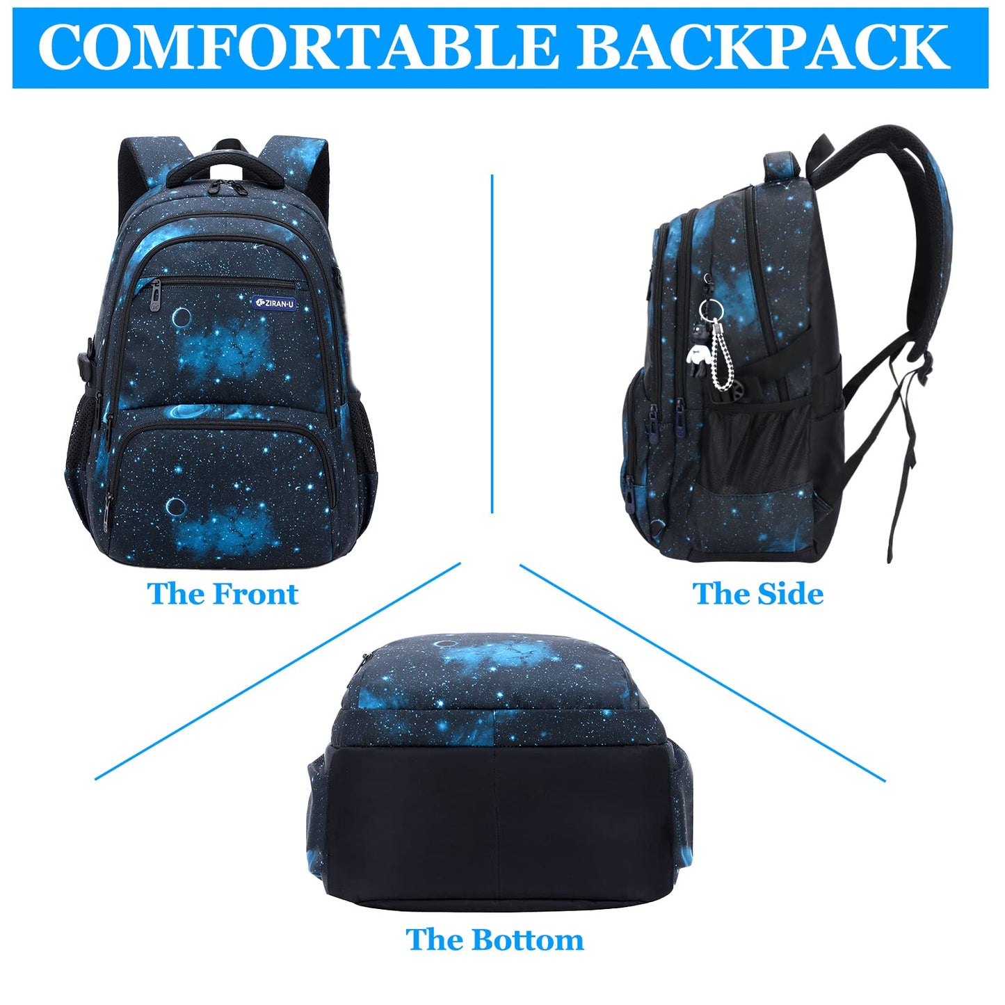 Amythe School Backpack for Boys, School Bag with Trolley Straps 16 Inch Waterproof Daypack Large Nylon Casual Children's Backpack for 3-9th Grade for School and Travel