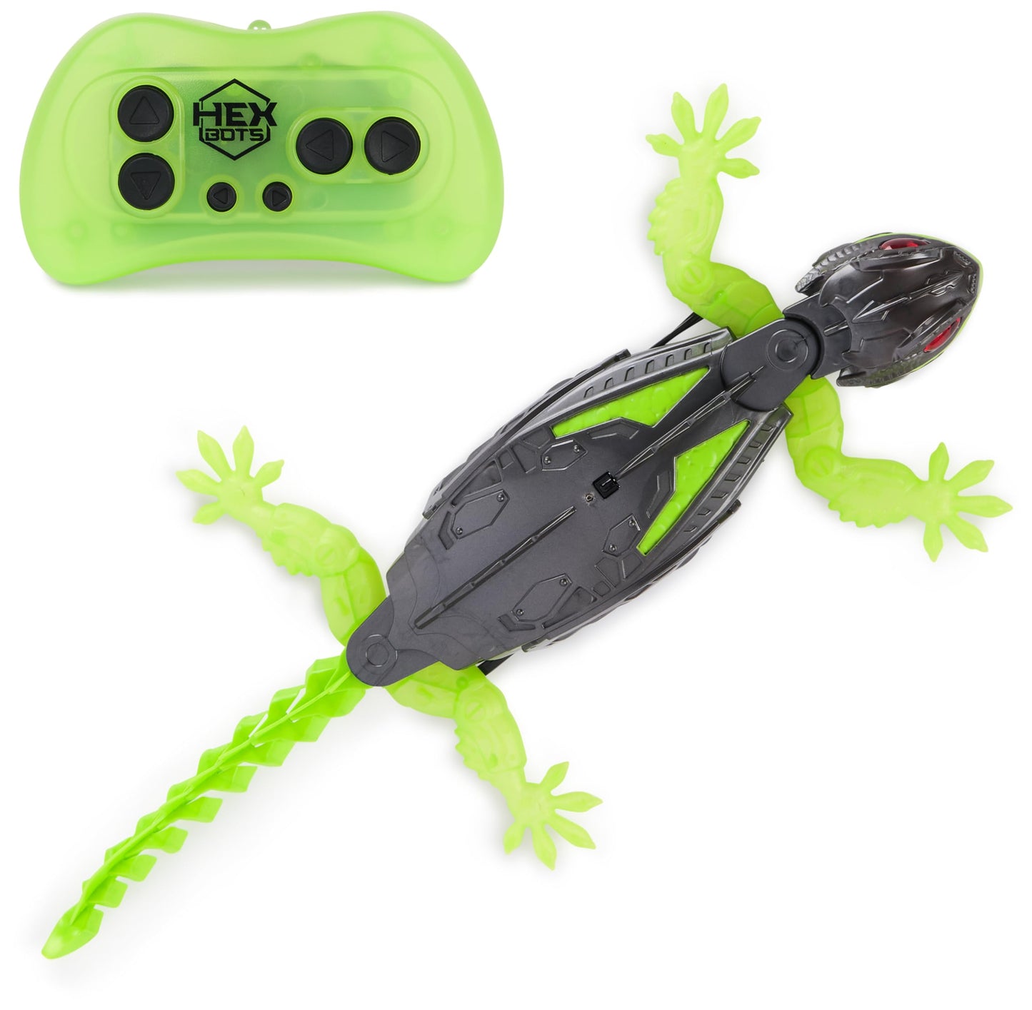 Hex Bots - Wall Crawler Gecko, remote-controlled gecko that crawls on walls and ceilings, with glowing LED eyes, remote included, realistic movements, for kids ages 4 and up.