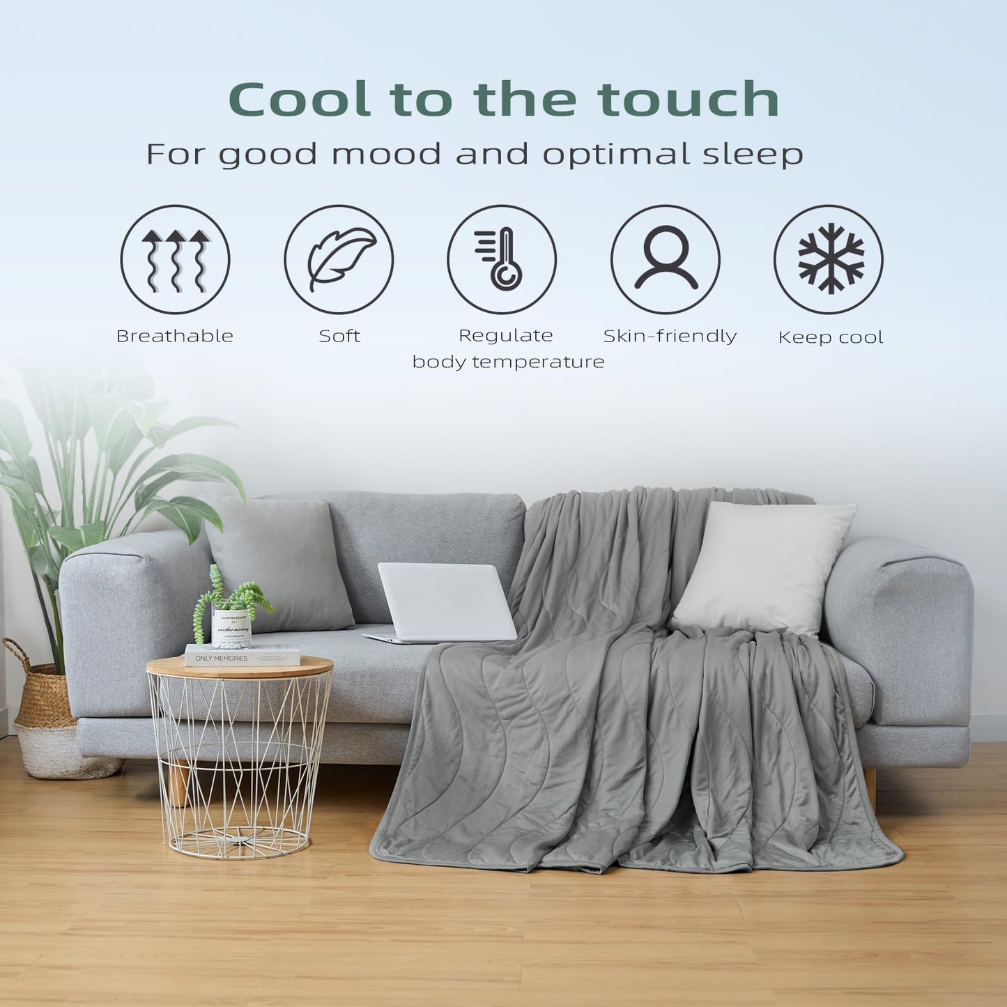 Laneetal Cooling Blanket, lightweight summer blanket with Arc-Chill Q-Max > 0.45 cooling fibers, self-cooling blanket for humans, summer bedspread for sleeping, throw blanket, couch blanket, travel blanket in Grey 150x200 cm