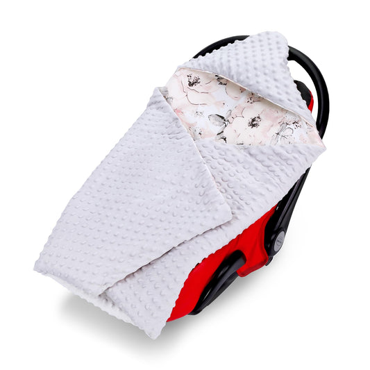 Impact blanket for infant car seat, baby blanket 90x90 cm - footmuff for stroller and car seat. All-season use for newborns and toddlers. Compatible with 3 and 5 point harness. Made of Minky Oeko-Tex fabric.