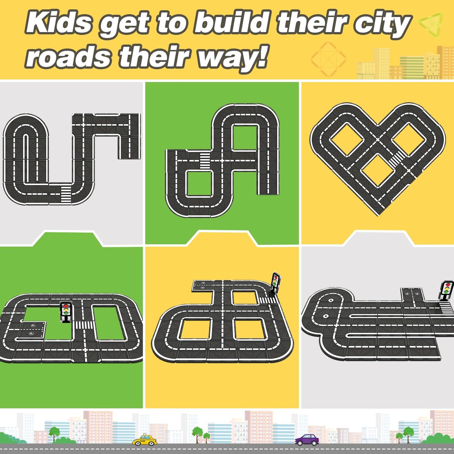 Magnetic tiles city street set, kids toy, sensory games for 3 year old boys and girls, magnetic blocks for kids ages 3-5, 4-8 years old, classroom, a must-have.