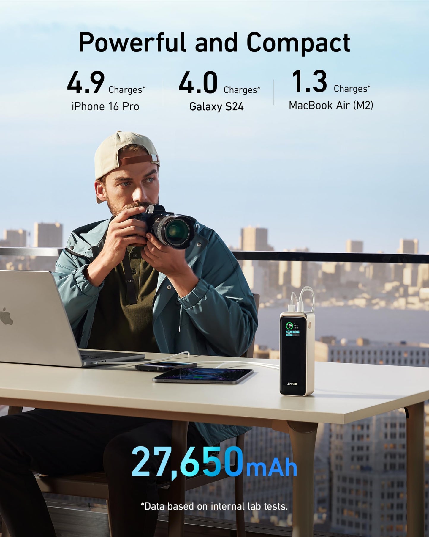 Anchor Prime Powerbank, 27.650mAh (250W) 3-Port Powerbank, With App, Compatible with MacBook Pro/Air, iPhone 15/14 Series, Galaxy, Dell, AirPods, and more (charging dock sold separately) (Gold)