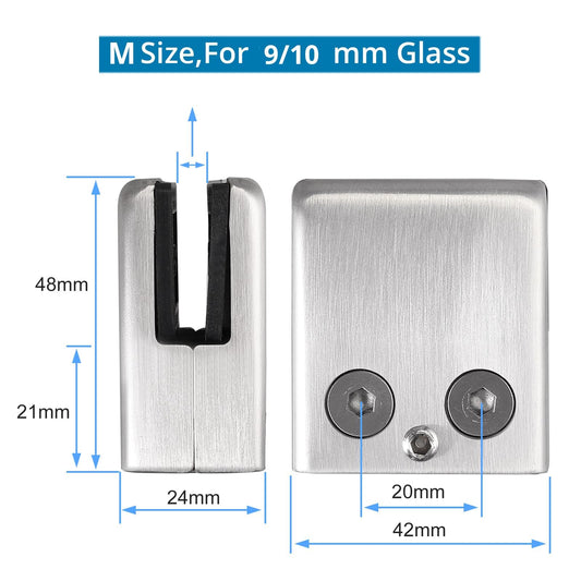 AUTOUTLET 16x Glass Holder Set, Square Stainless Steel Clamp Holder, 9/10mm Glass Clamp, Adjustable Glass Holder Flat Connector Clamp Holder for Handrail, Pool Fence.