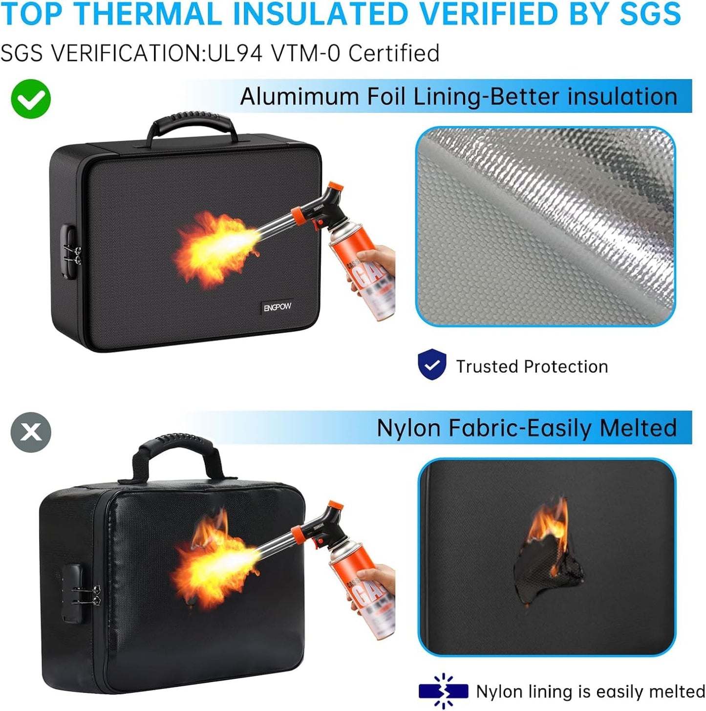Fireproof document bag with 13 compartments 5200℉ A4 folder organizer storage box with lock Portable briefcase Home and office document storage for important documents Certificates