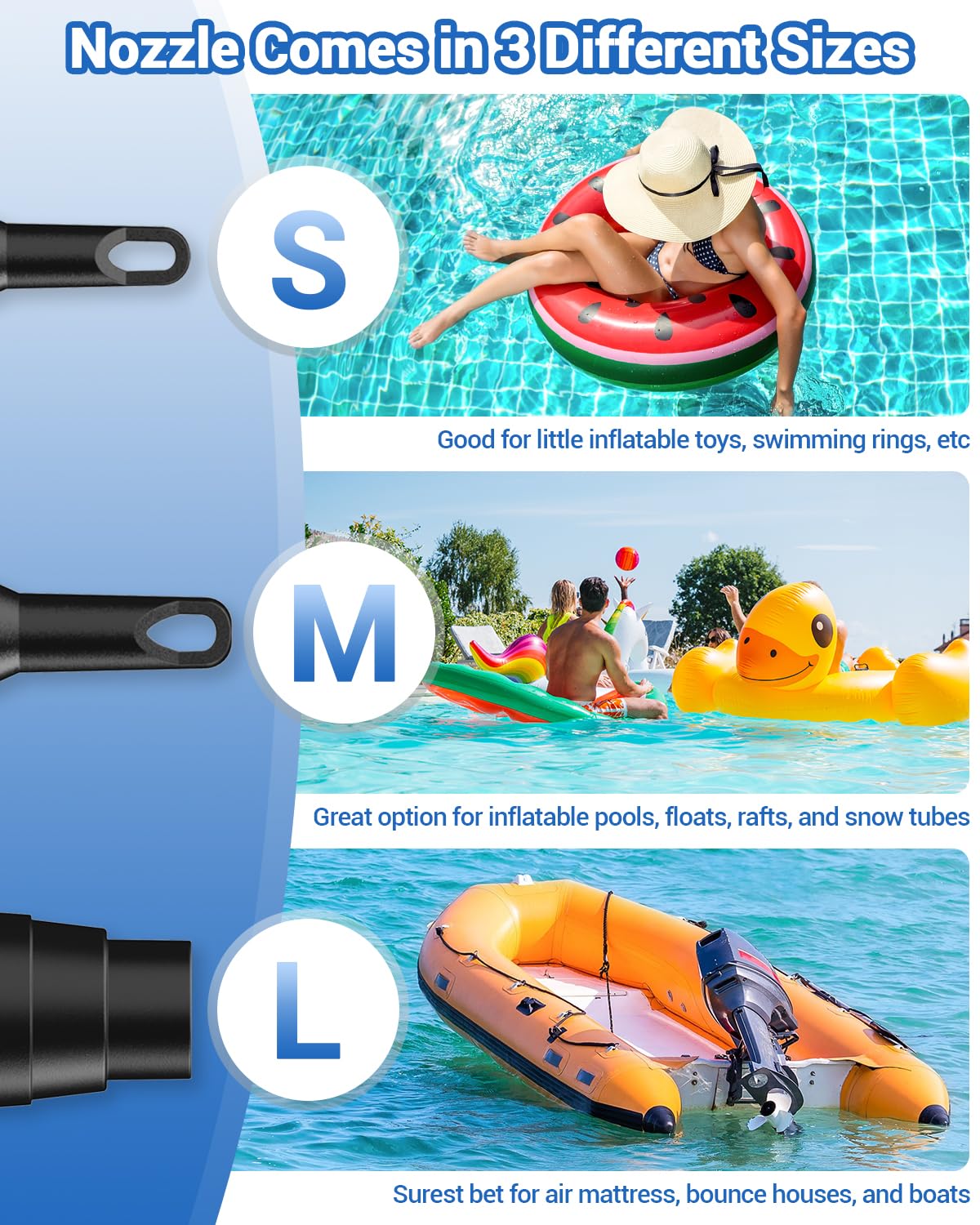 Electric air pump, Dr.meter 4000mAh rechargeable battery air pump 2 in 1 portability air pump air mattress with 3 nozzles for outdoor camping, air mattress, inflatable boat, and kiddie pool.