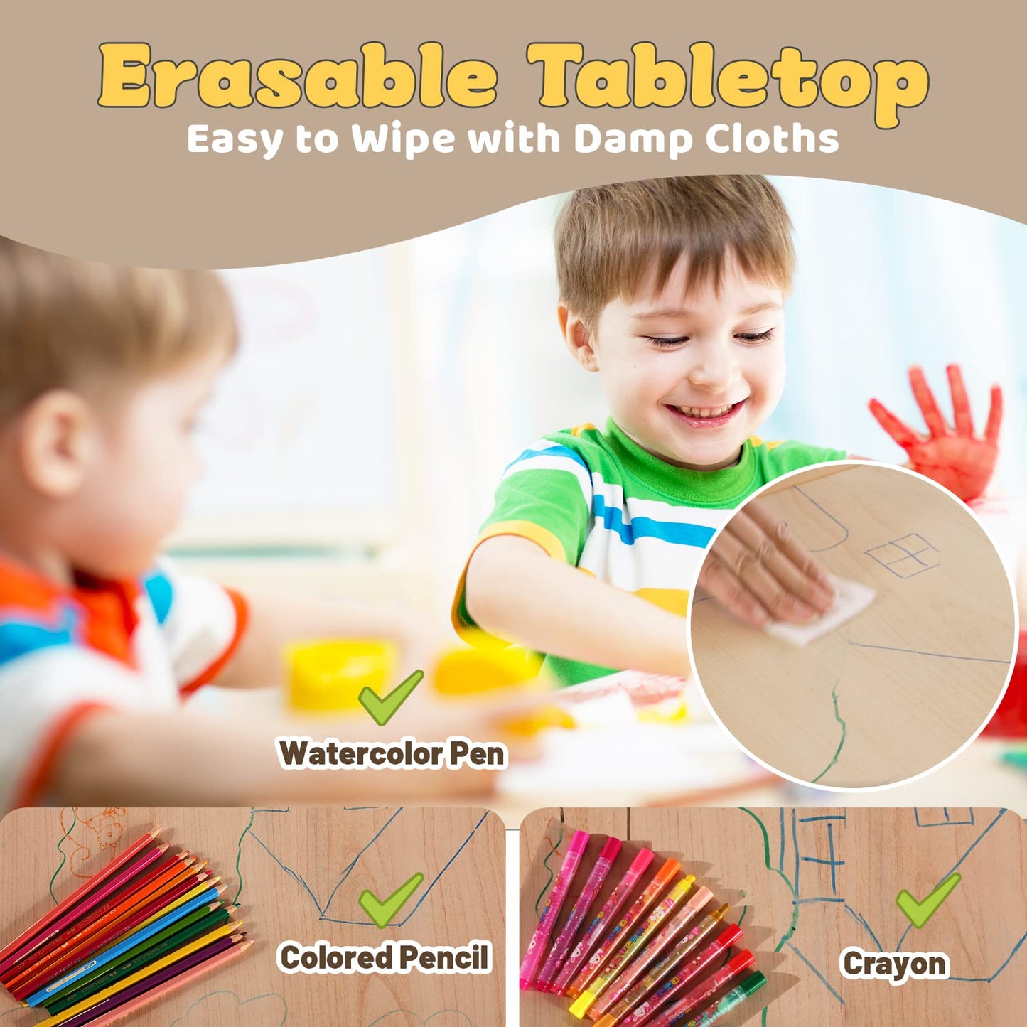 FUNLIO Kids Room Table & Chair Set, adjustable height for children aged 3-8, easy-to-clean art table, for classrooms/daycares/homes, CPC certified (3 pieces) - gray