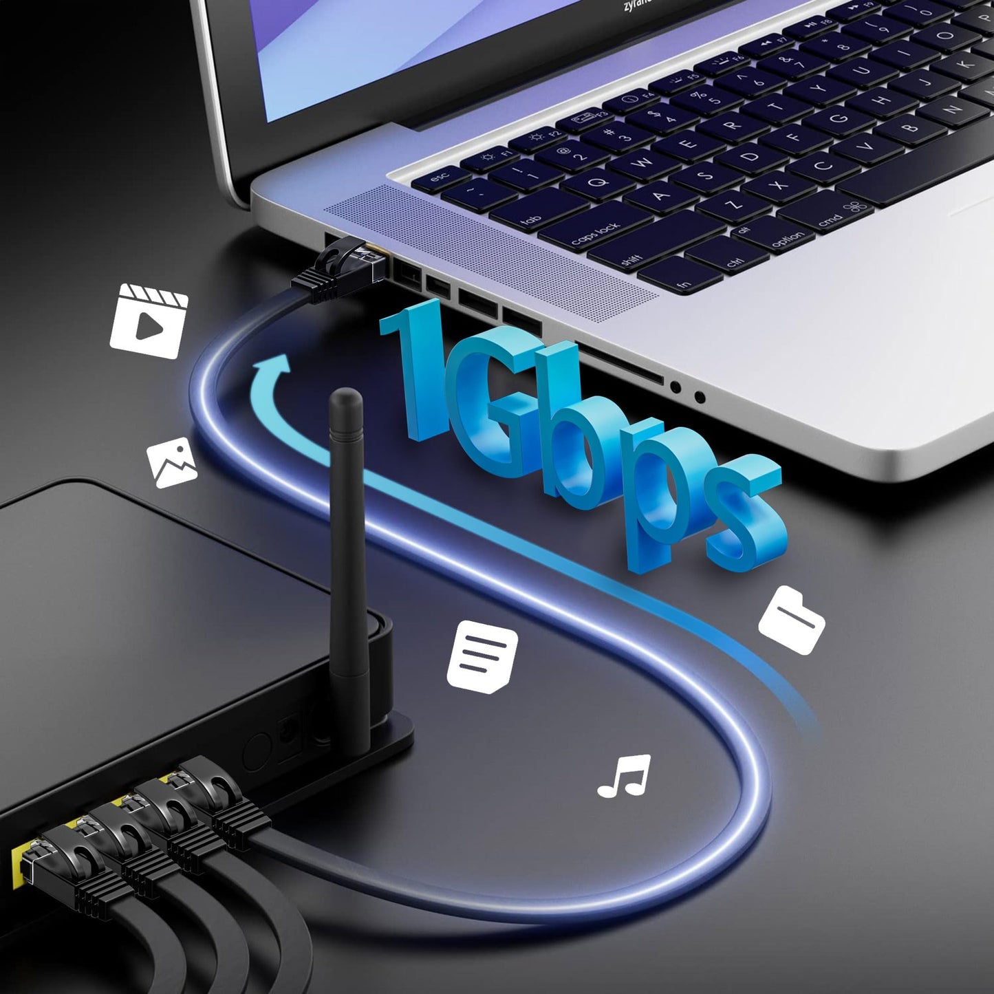 ikbc LAN Cable 40 meters, Cat 6 Ethernet Cable 40m High Speed Ethernet Cable 40m Flat Internet Cable Outdoor Indoor, UTP RJ45 Cable Gigabit Patch Cable for Modem Router PS4/5 (40 Clips)