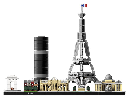 LEGO Architecture Paris, model kit featuring Eiffel Tower, Champs-Élysées, and Louvre model. Skyline collection for home or office decor. Great gift idea for collectors, men, and women. Item number 21044.
