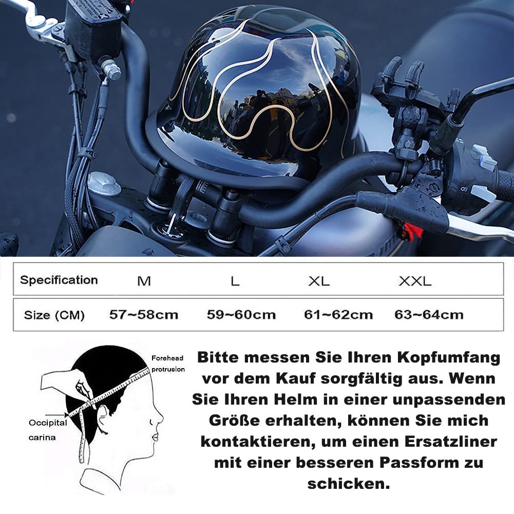 German motorcycle half helmets with ECE, retro jet helmet, chopper helmet, scooter helmet, bicycle helmet, with removable inner lining and quick release buckles M~XXL 57~64CM