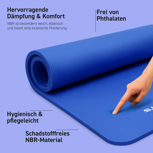 MSPORTS Gymnastics Mat Premium incl. carrying strap + exercise poster + workout app I skin-friendly fitness mat 190 x 60 x 1.0 cm - royal blue - phthalate-free yoga mat
