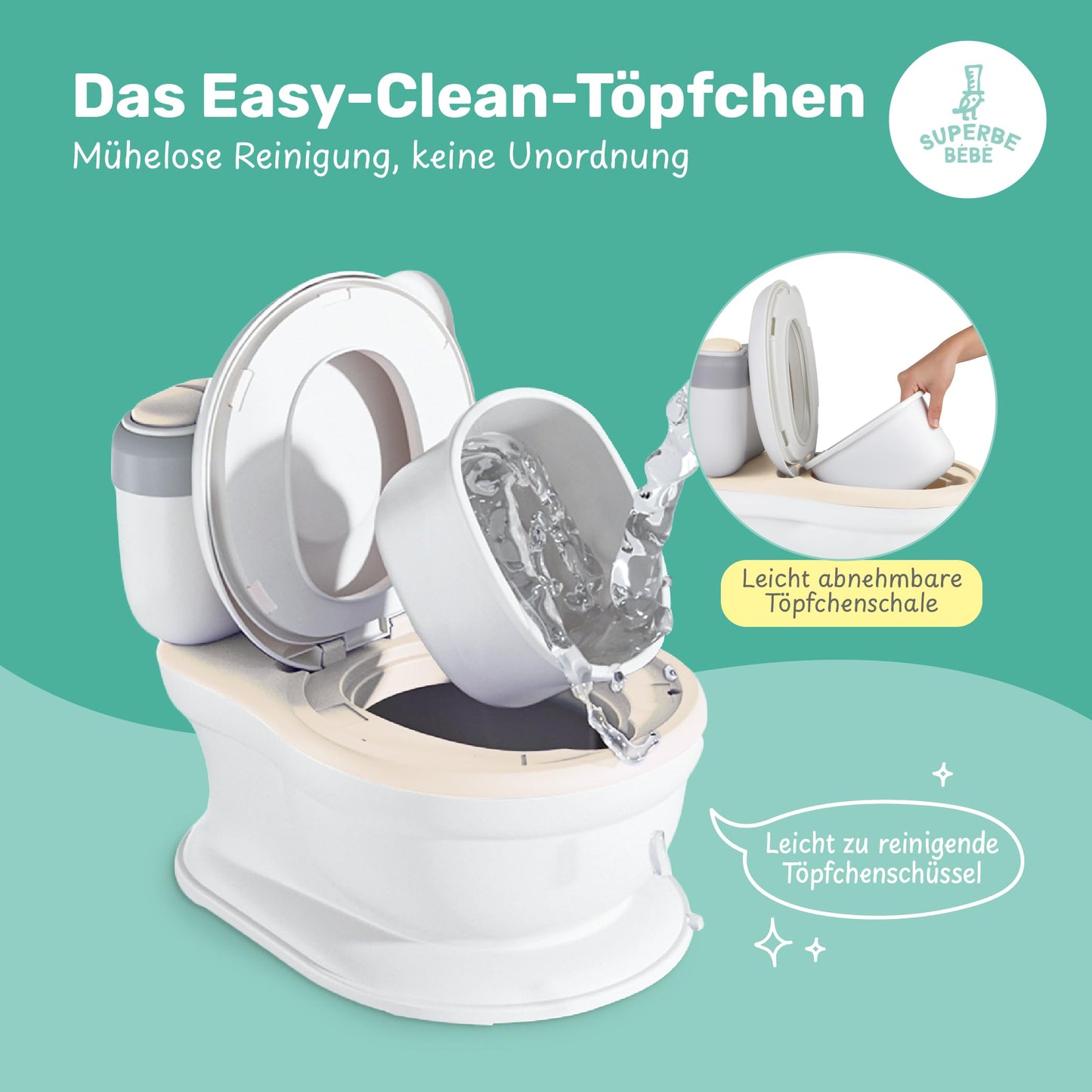 Baby potty - Children's toilet seat - Kids potty with music & flushing sound for potty training - Baby & toddler toilet - Easy to empty with removable pot - Potty training toilet