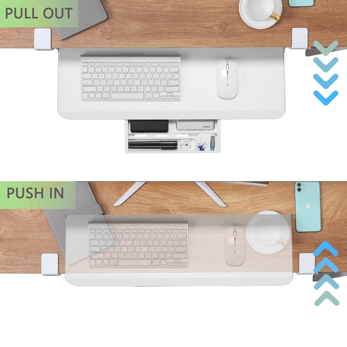 ETHU Keyboard Tray, Keyboard Drawer 65x30 cm with C-Clamp Mount, Under Desk Retractable, Ergonomic Keyboard Slide-Out for Home & Office, Easy to Install (White)