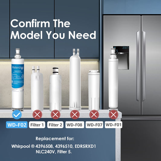 2X Waterdrop 4396508 refrigerator water filter, compatible with Whirlpool 4396508 4396510 Maytag KitchenAid Hotpoint SBS002, SBS003, SBS004, SBS200, S20BRS, EDR5RXD1, 461950271171, 481281729632, USC009.
