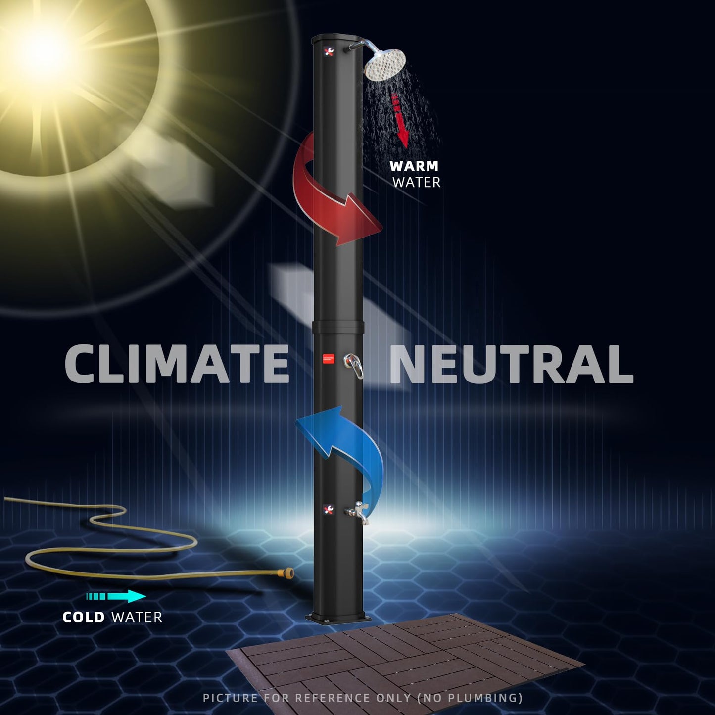 CCLIFE 40L solar shower with plastic base and handheld shower head. Solar garden shower for pool, rain shower, outdoor shower, garden sprayer for warm water.