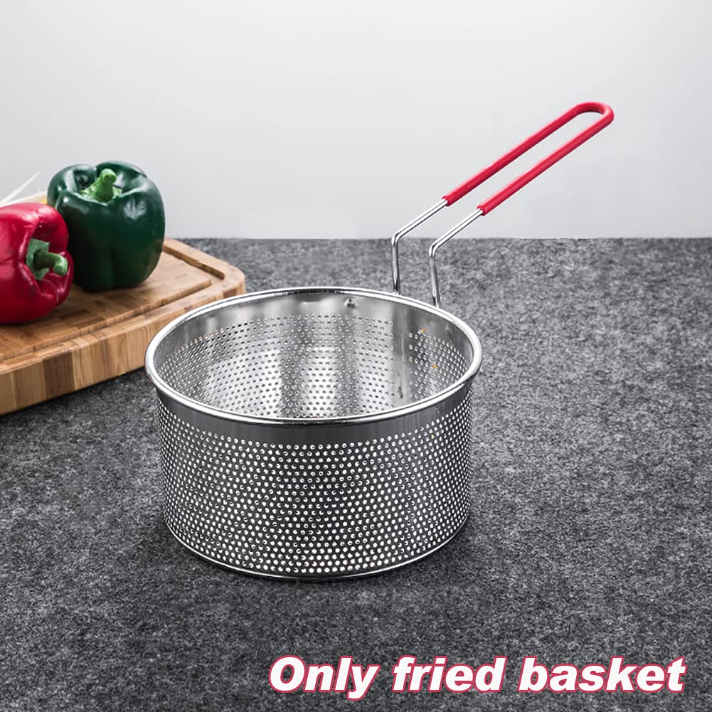 DASNTERED Deep Fryer Basket with Handle, Long Handle Fry Basket Universal Stainless Steel for Pot Round Food Strainer Basket, 18 cm