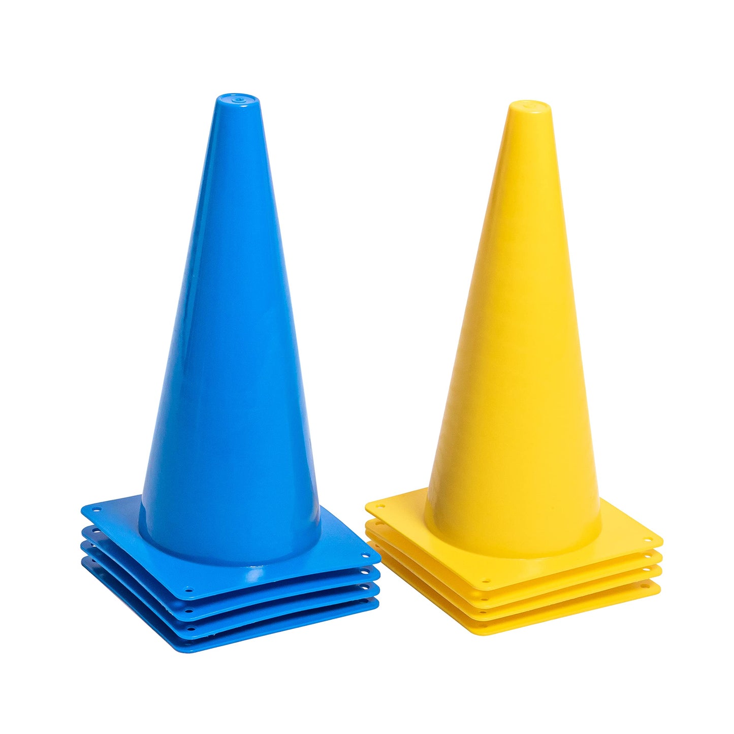8LevelUp cones 8-piece set - 38 cm (15 inches) cones (4 yellow and 4 blue cones) - flexible, safe, and sturdy for soccer, equestrian, dog training, horse training, etc.