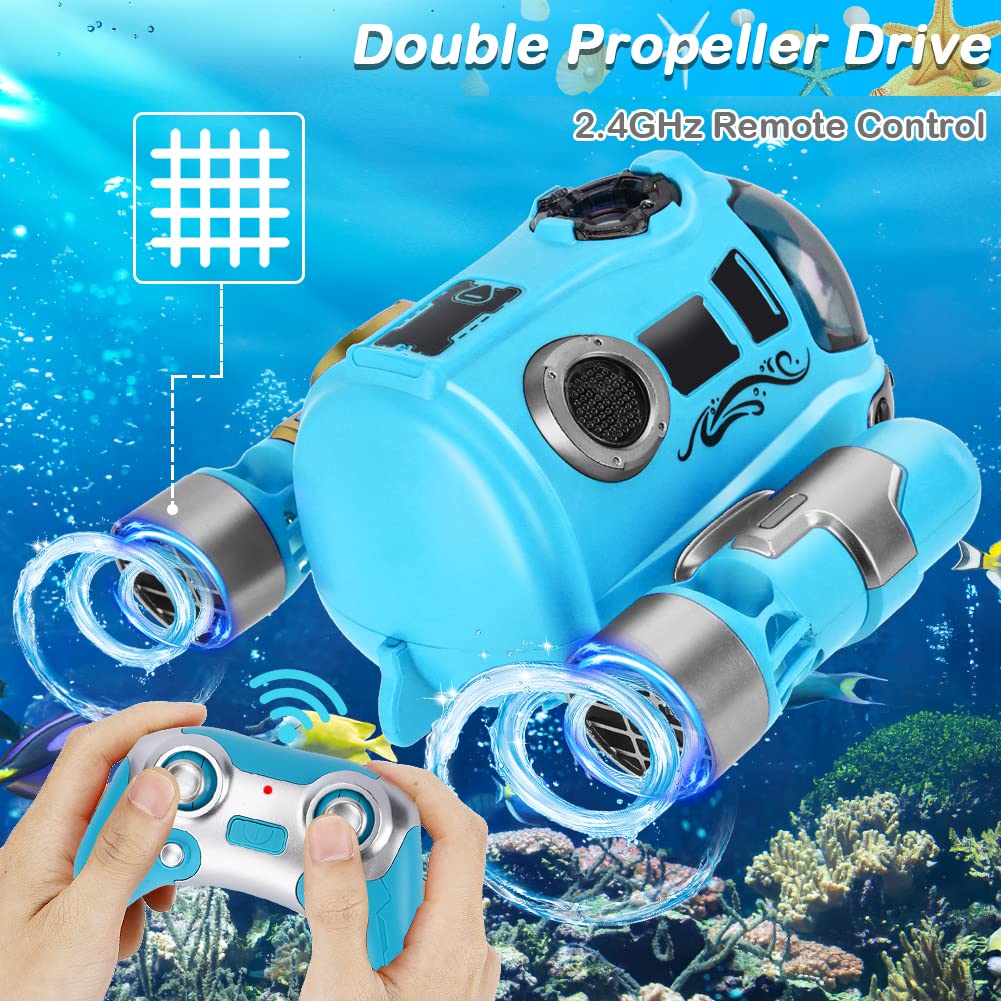 Remote Control Boat for Kids RC Boat 2.4 GHz Pool Toy Kids with Spray/Light Function/Double Propellers, Water Toy for Pools Lakes Boys Girls Outdoor Toys Gifts (Blue)