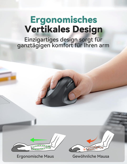 TECKNET Ergonomic Wireless Mouse, 4800 DPI Vertical Mouse, 99% Noise Reduction, 6 Buttons, 2.4G Computer Wireless Mouse, Quiet Wireless Mouse for Laptop, PC, Chromebook, Mac
