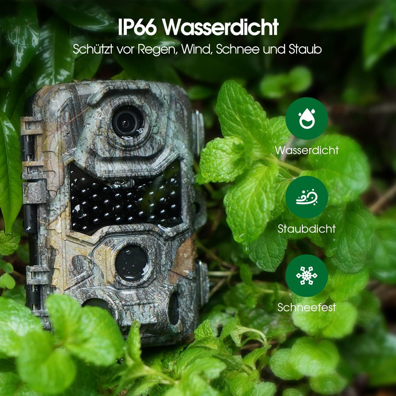 Crenova 4K 32MP wildlife camera with 32GB microSD, 940nm IR LEDs, Bluetooth, motion sensor, night vision, game camera, wildlife camera, IP66, forest camera, wireless transmission.