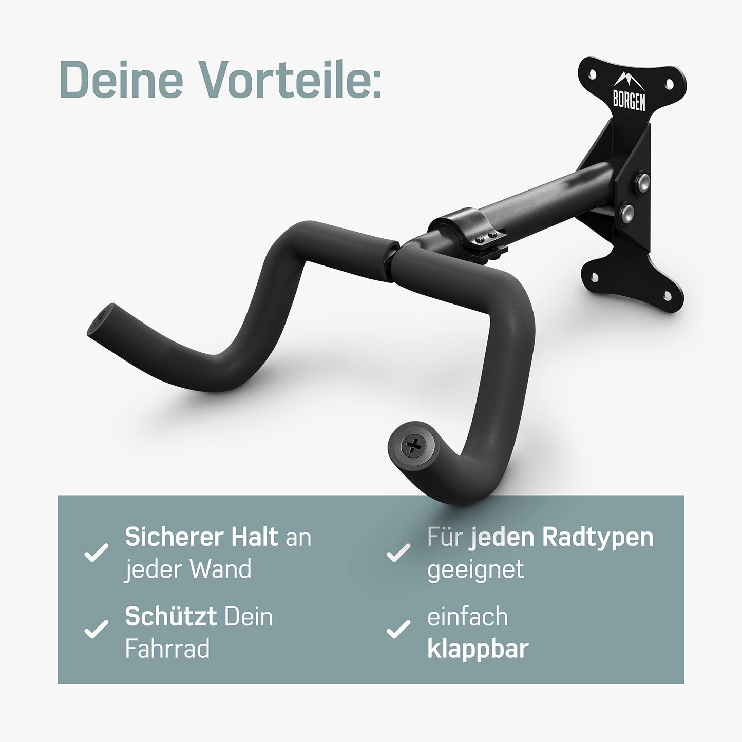 Borrow bicycle wall mount I bike holder - angle and wall distance adjustable up to 20 kg, foldable, MTB, road bike - extra soft padding