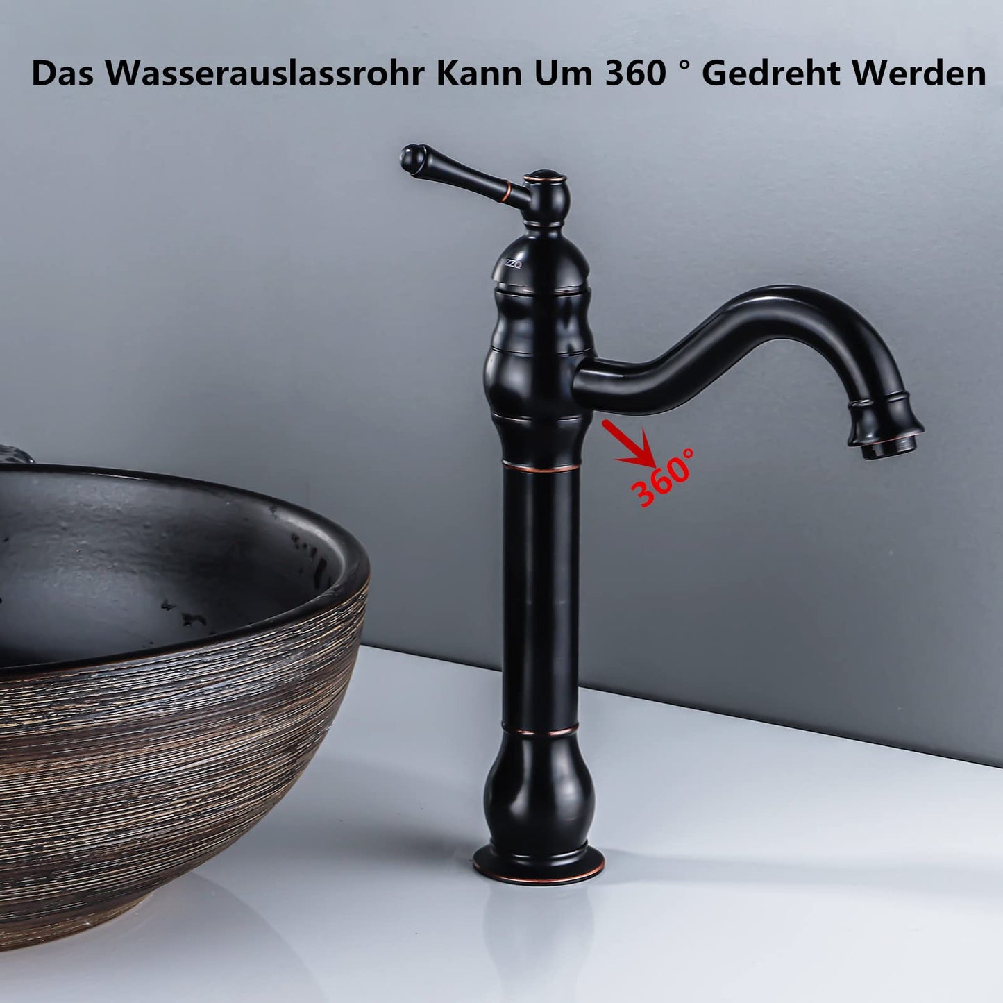 FWZZQ Black Retro Bathroom Faucet, Basin Faucet High 360° Swivel, Single Handle Sink Faucets, Nostalgic Brass Bathroom Mixer Tap for Bathroom
