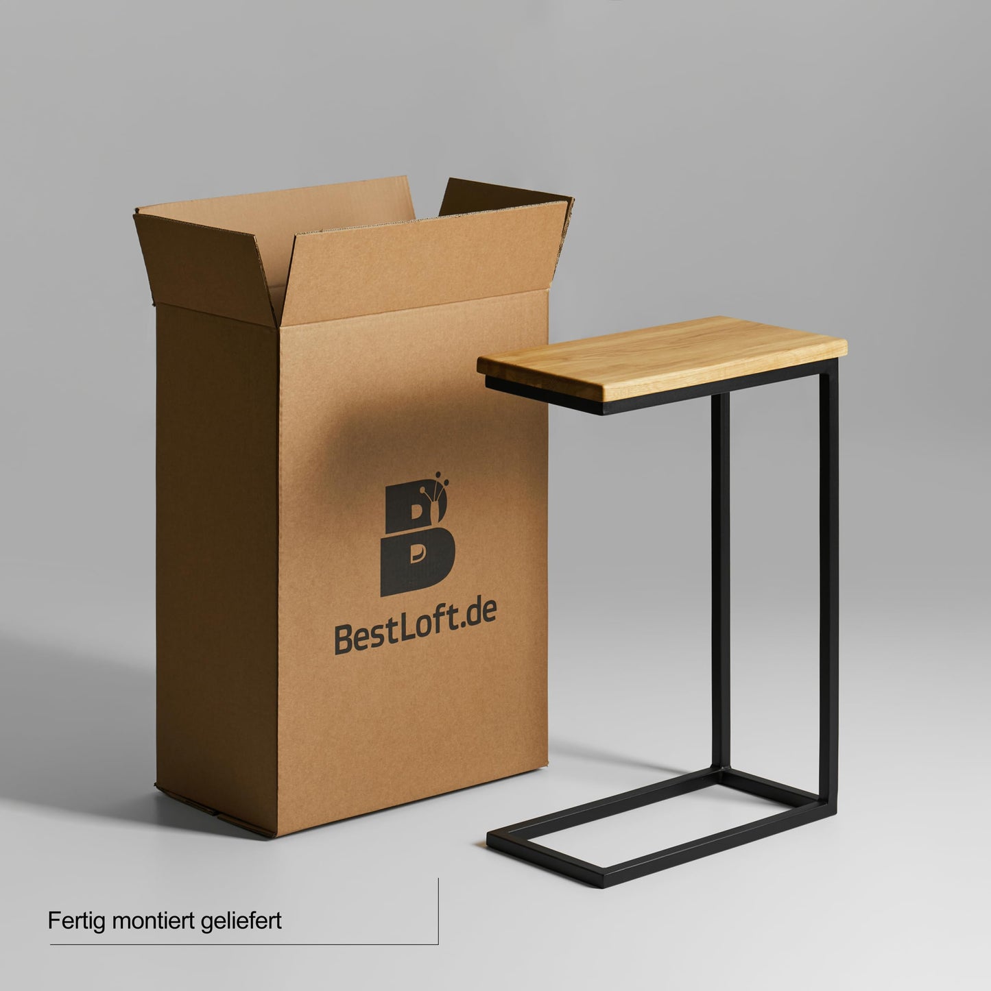 BestLoft.de Small Side Table Sofa Black White Wood Laptop Table C Shape Coffee Table Side Table Tray Table Oak Bedside Table High Laptop Table for Sofa Small Living Room Table