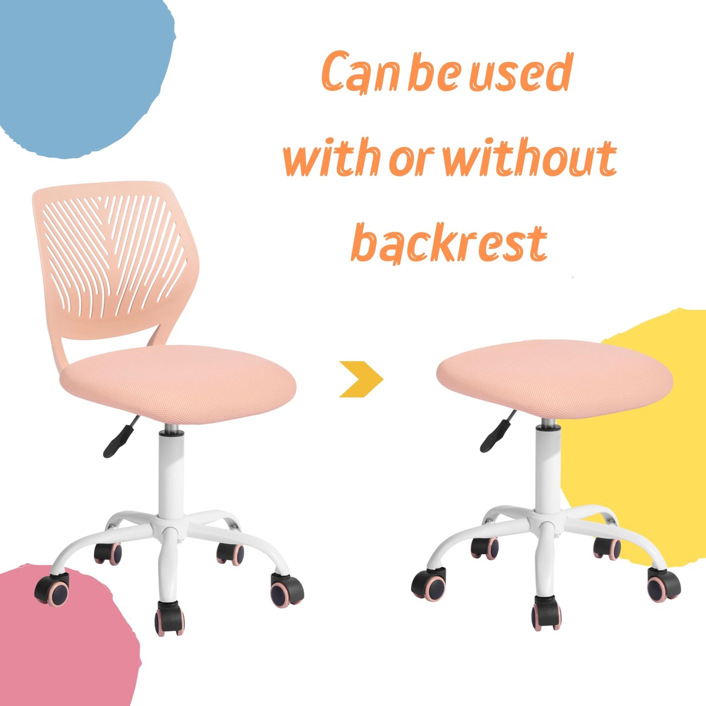 Homy Casa Desk Chair Adjustable Swivel Office Chair Fabric Seat Ergonomic Work Chair without Armrest Turquoise