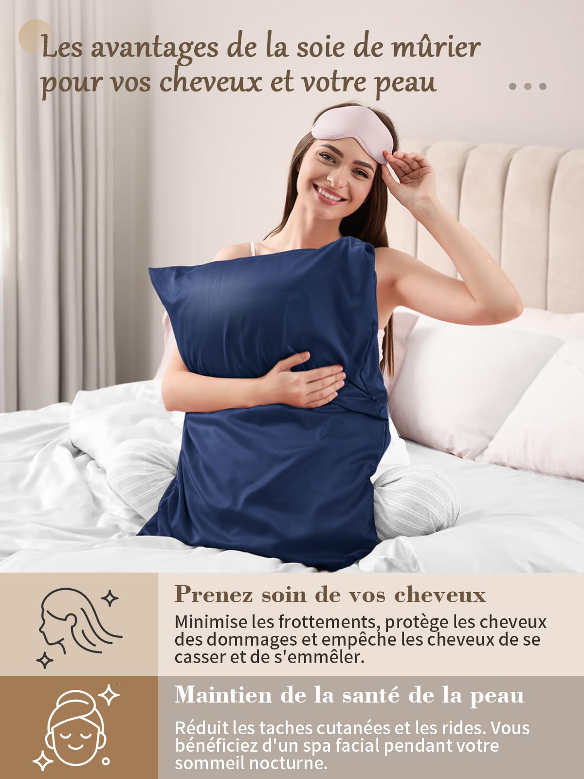 Texbee silk pillowcase 50x75cm for hair and skin, Silk Pillowcase Both Sides Natural Silk Pillowcase with hidden zipper Soft Breathable Smooth Pillowcase-Navy Blue