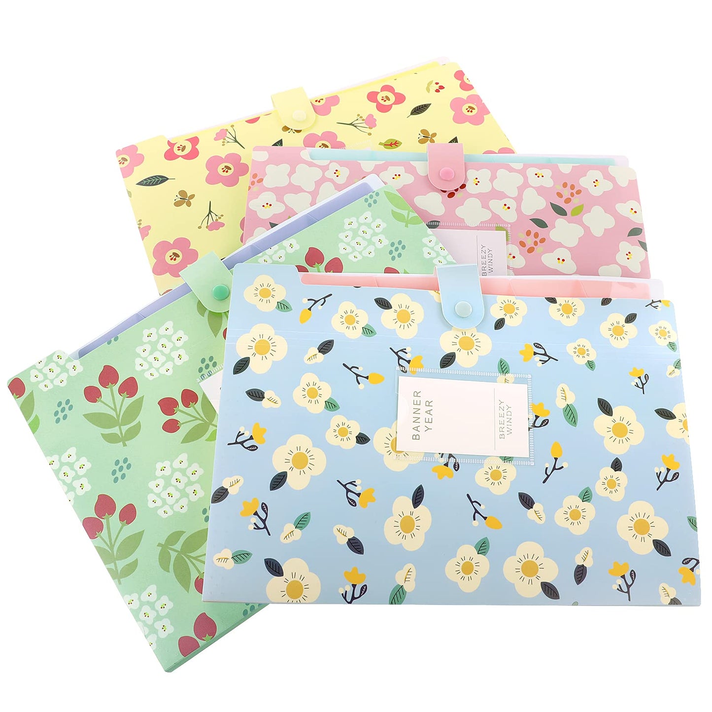 KONVINIT document folder a4, accordion folder with 6 pockets floral/flower document folder organizer paper organizer removable aesthetic school supplies, 4 pieces.
