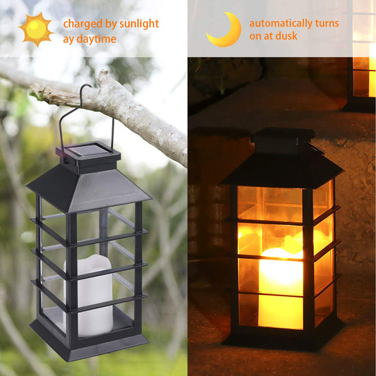 Solar lantern, Tomshine 2-pack solar lantern with candle light effect solar lamp for outdoor hanging decorative lighting for garden.