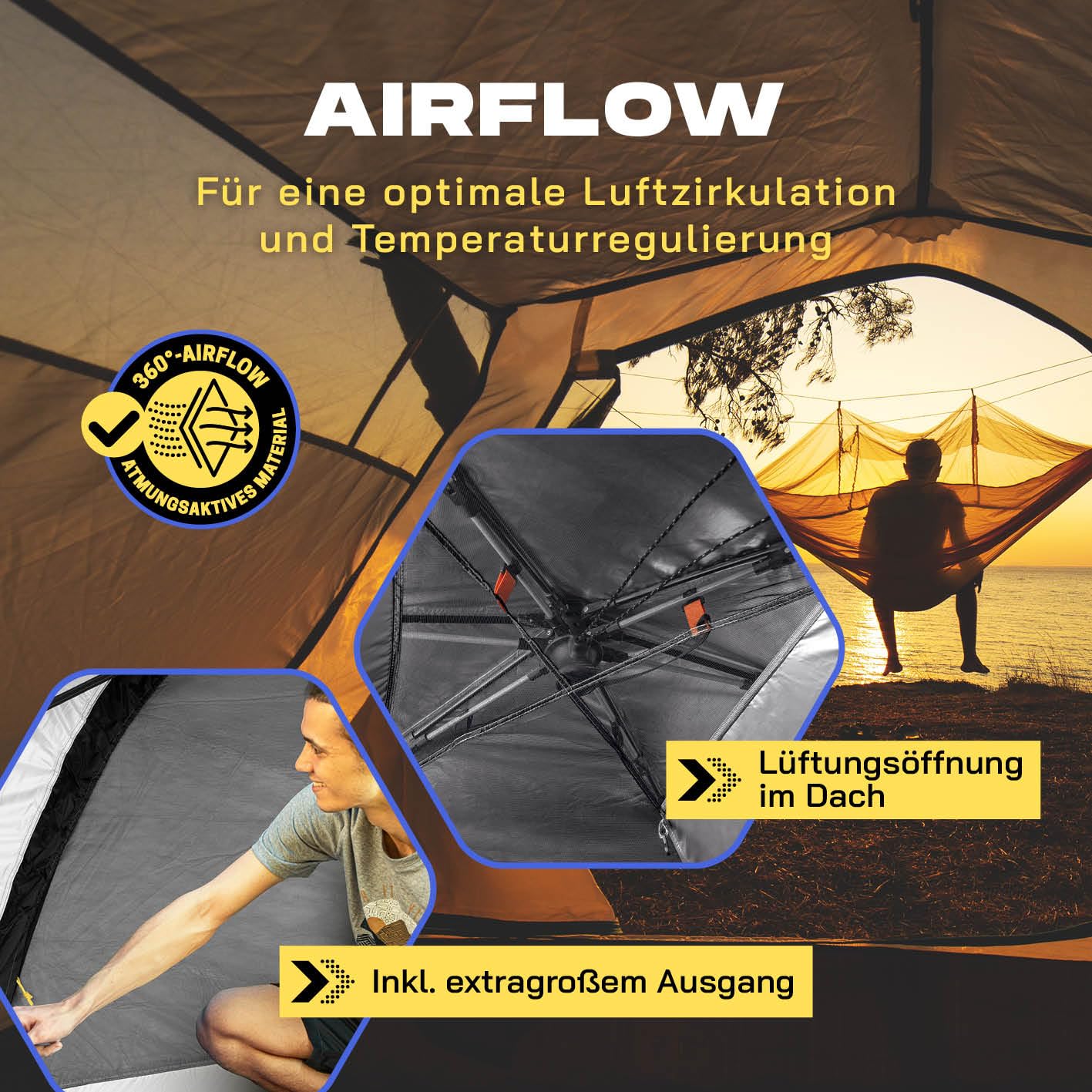 Where Tomorrow Pop up tent | 4 person tent with cooling effect | for camping, outdoor, festival & party | dome tent with sun protection & rain protection | lightweight & waterproof | bivouac