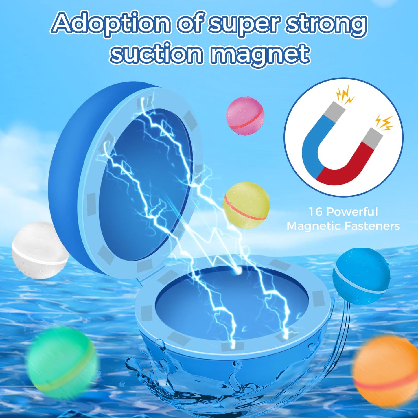 Reusable water balloons, 12 pieces of self-sealing magnetic splash balls for kids, adults, beach, pool party, water toys, outdoor summer fun.