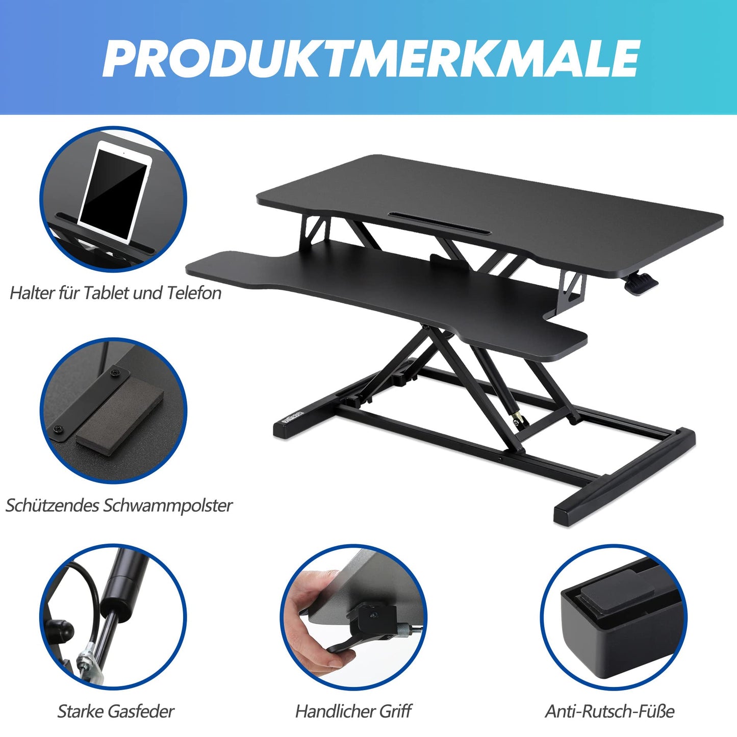 FITUEYES Adjustable Height Desk Riser Office Sit Stand Computer Desk 92 x 40 cm Standing Desk with Keyboard Tray Suitable for Two Monitors Black, SD309101WB