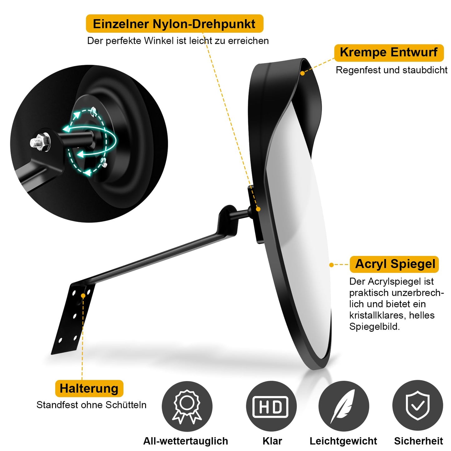 Angooni 2 PCS 40 cm PC Convex Traffic Mirror, Adjustable Wide Angle Safety Mirror, Garage Mirror, Acrylic Round Traffic Mirror (Supports Indoor and Outdoor Use)