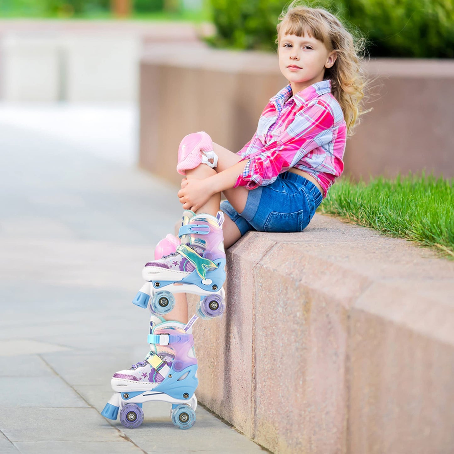NEMONE roller skates for girls children 4 sizes adjustable blue purple roller skates for kids indoors outdoors girls children